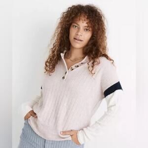 Madewell Striped Bowden Henley Sweater in Coziest Yarn Size XS Pink White Blue